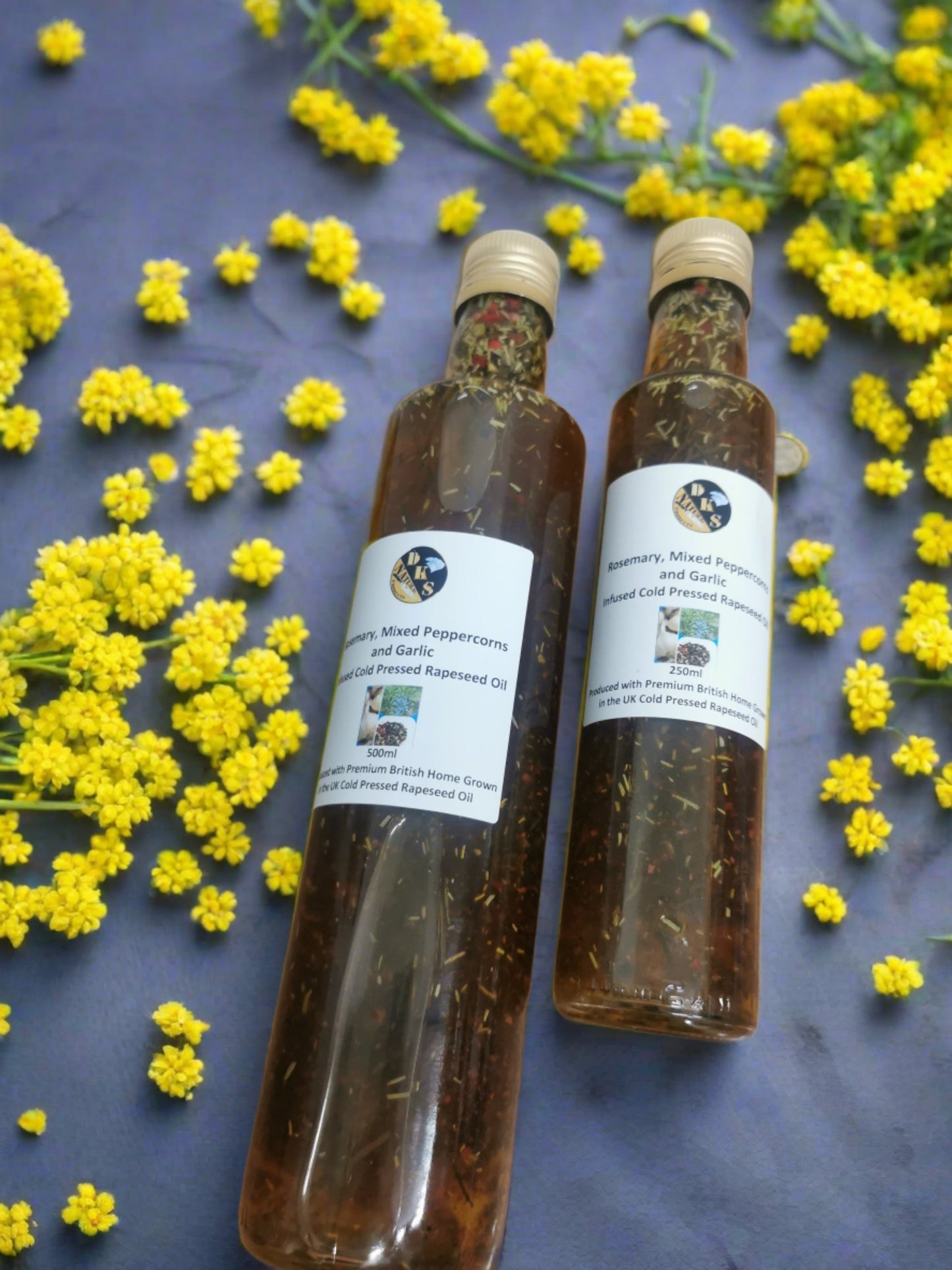 Rosemary, Mixed Peppercorns and Garlic Infused Rapeseed Oil - Cold-Pressed Oils with Natural Herbs & Spices