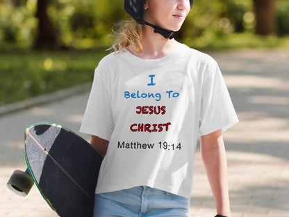Inspire your child’s faith with this uplifting “I belong to Jesus Christ – Matthew 19:14” tee. Made from soft, breathable cotton unisex Bella+Canvas 3001Y, it's perfect for kids who love to express their spiritual identity with comfort and joy. 