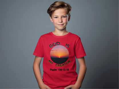 Youth Short Sleeve Tee - Inspirational God Is My Creator T-Shirt, Faith Shirt for Kids, Christian Apparel
