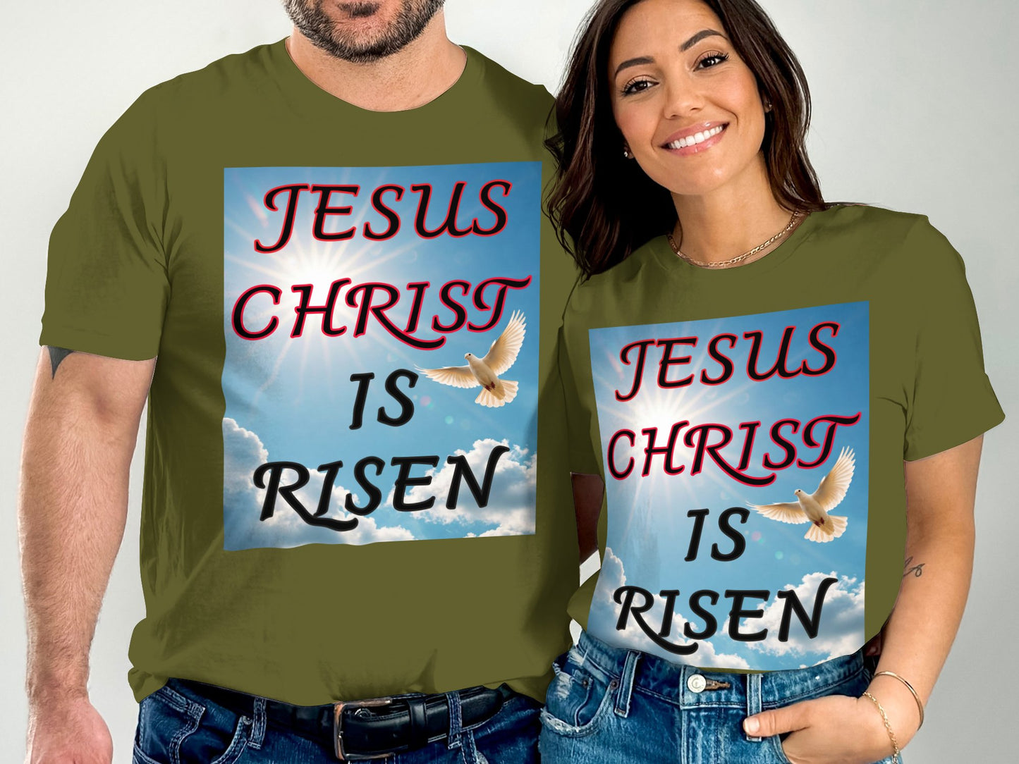 Jesus Christ Is Risen Dove Shirt – Christian Resurrection Faith Tee – Bella+Canvas 3001