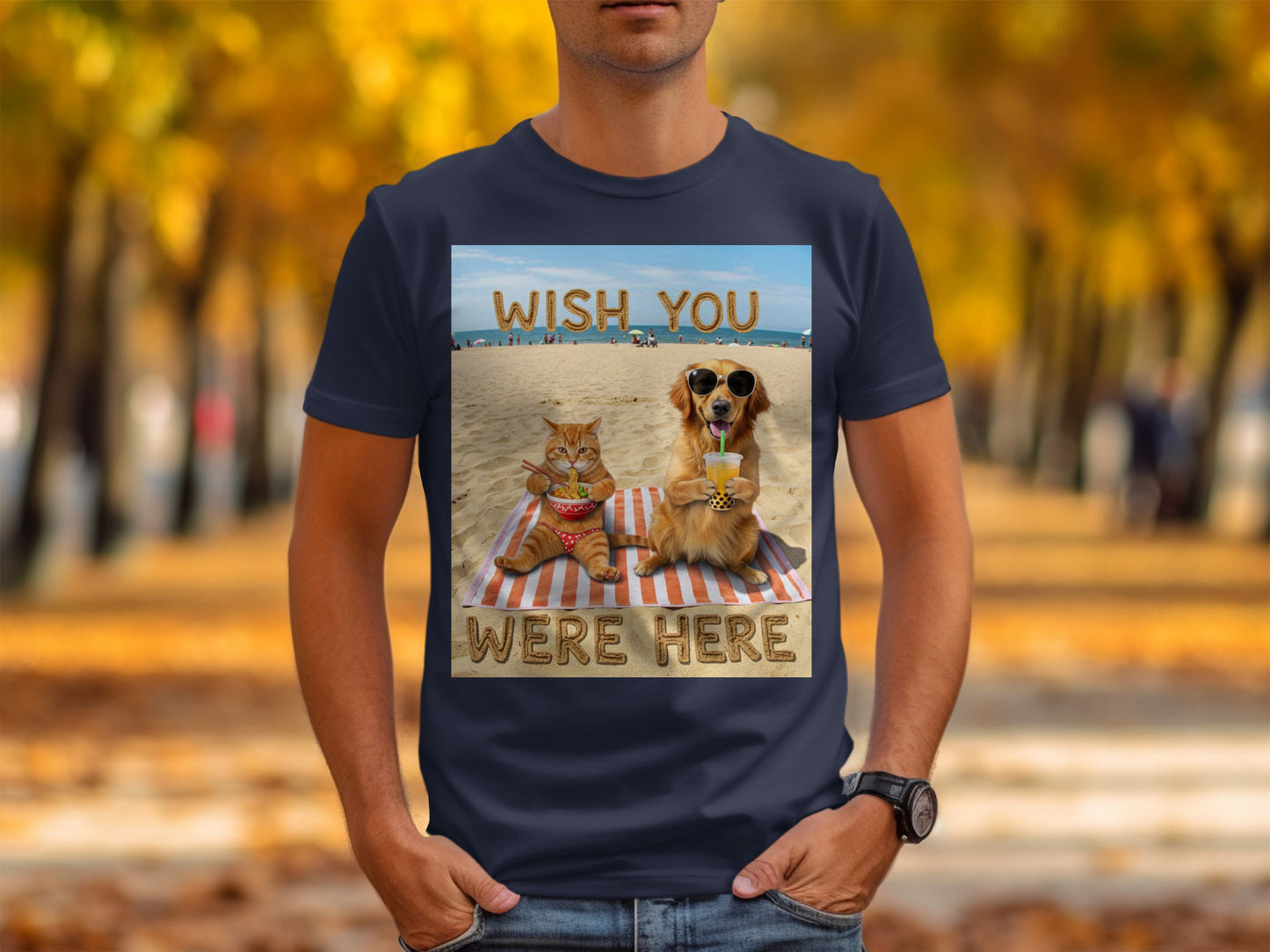 Wish You Were Here - Dog and Cat Beach T-Shirt – Bubble Tea & Ramen