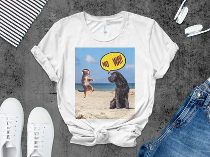 Dog Saying "No Way" to Dancing Cat T-Shirt – Funny Pet Beach Tee
