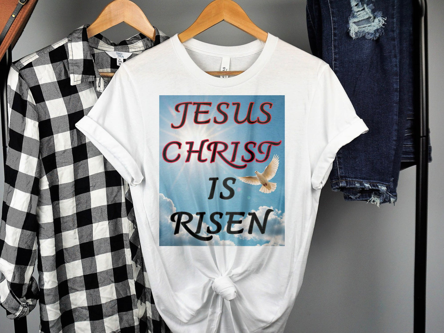 Jesus Christ Is Risen Dove Shirt – Christian Resurrection Faith Tee – Bella+Canvas 3001