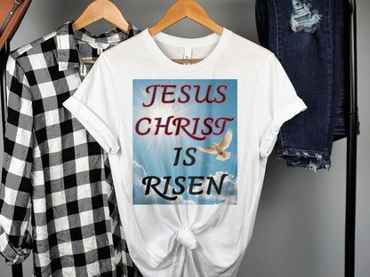 Jesus Christ Is Risen Dove Shirt – Christian Resurrection Faith Tee – Bella+Canvas 3001