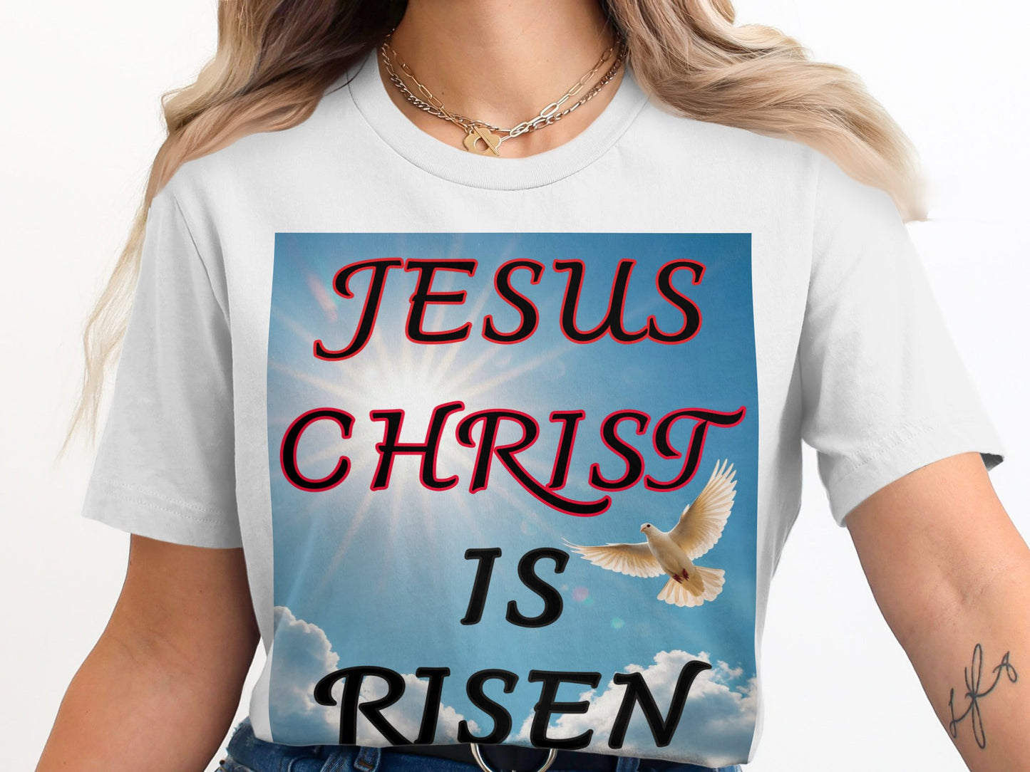 Jesus Christ Is Risen Dove Shirt – Christian Resurrection Faith Tee – Bella+Canvas 3001