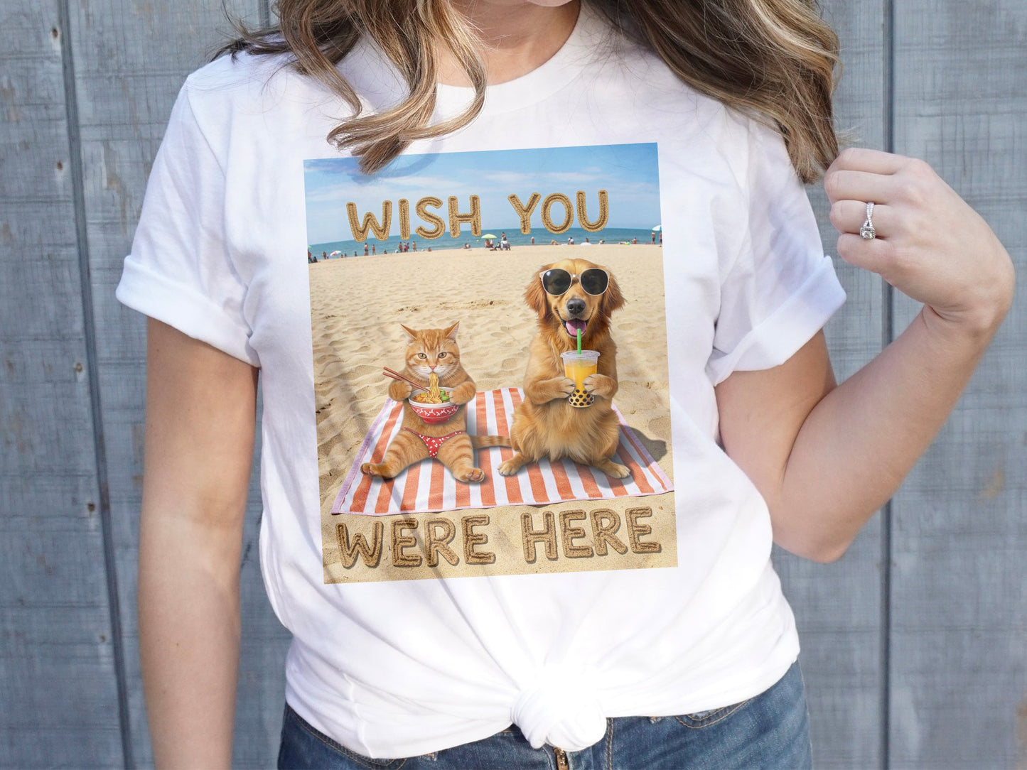 Wish You Were Here - Dog and Cat Beach T-Shirt – Bubble Tea & Ramen