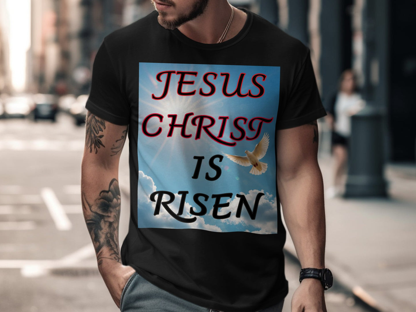 Jesus Christ Is Risen Dove Shirt – Christian Resurrection Faith Tee – Bella+Canvas 3001