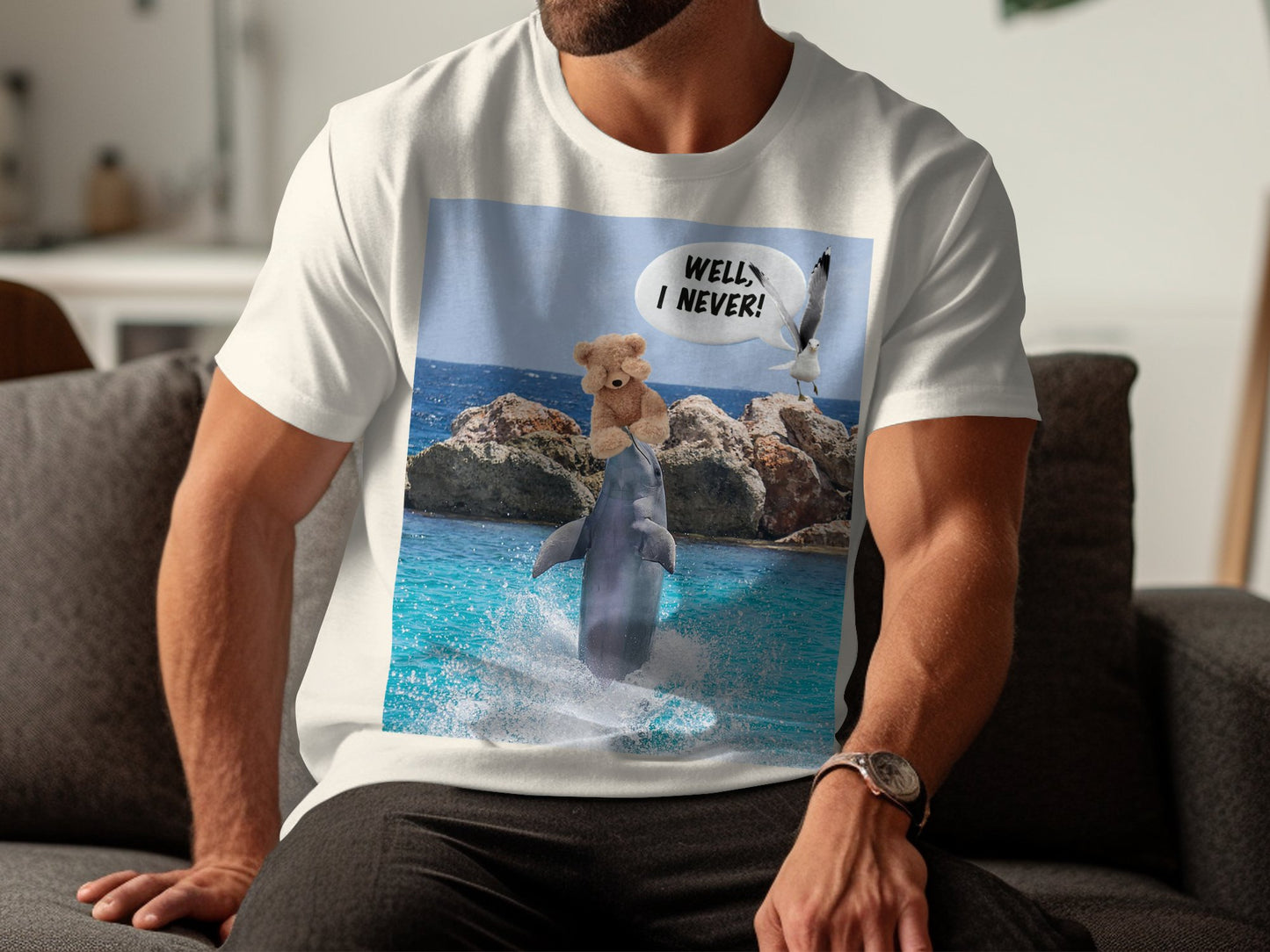"Well I Never" Quote - Dolphin Teddy Bear T-Shirt – Funny Animal Tee