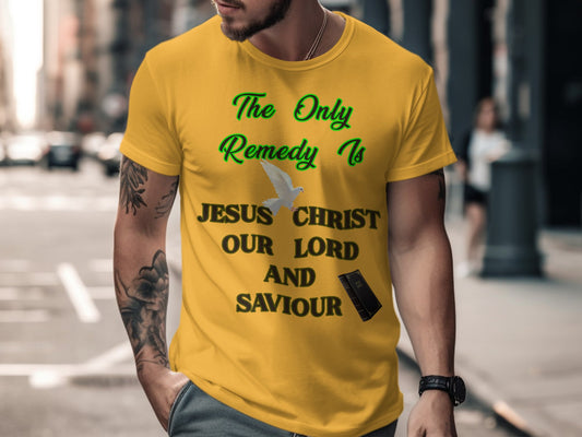 Declare the ultimate truth with this powerful faith-based tee:
“The Only Remedy is Jesus Christ Our Lord and Saviour.”
This Bella+Canvas 3001 unisex shirt features a clean, timeless design with an image of a dove and a Bible—symbols of peace, faith, and salvation