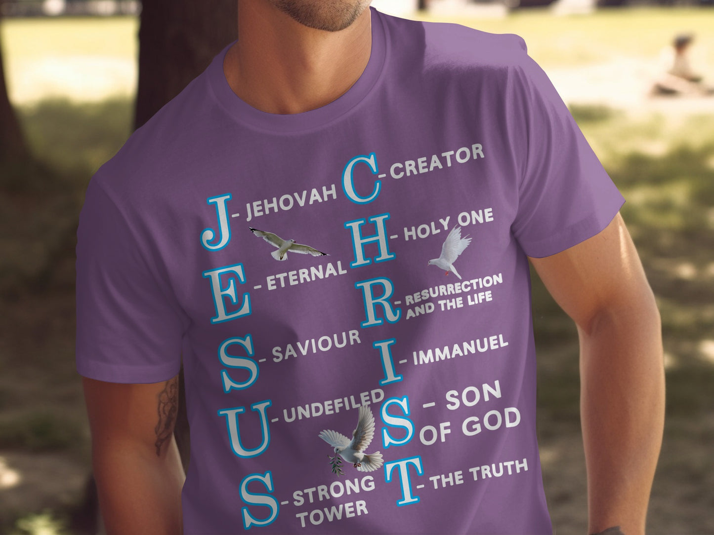 Jesus Christ Acronym T-Shirt – Dove Design with Christian Word Meaning by Letter – Faith-Based Tee