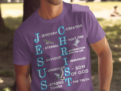 Jesus Christ Acronym T-Shirt – Dove Design with Christian Word Meaning by Letter – Faith-Based Tee
