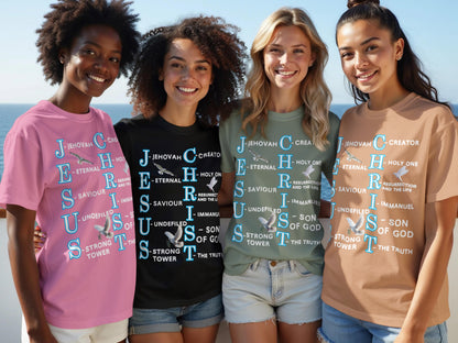 Jesus Christ Acronym T-Shirt – Dove Design with Christian Word Meaning by Letter – Faith-Based Tee