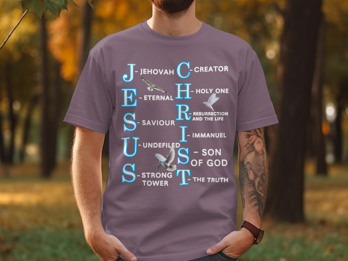 Jesus Christ Acronym T-Shirt – Dove Design with Christian Word Meaning by Letter – Faith-Based Tee