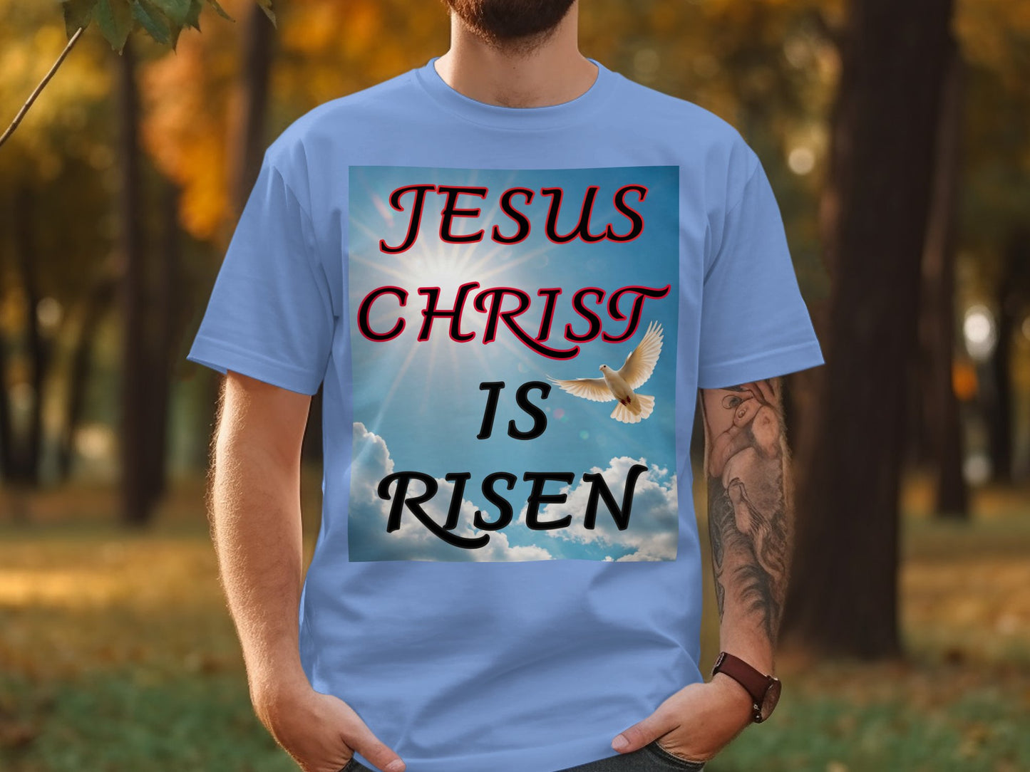 Jesus Christ Is Risen Dove Shirt – Christian Resurrection Faith Tee – Comfort Colors 1717