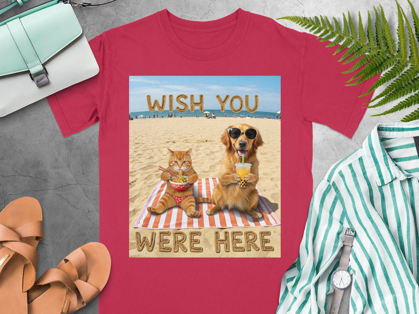 Wish You Were Here - Dog and Cat Beach T-Shirt – Bubble Tea & Ramen