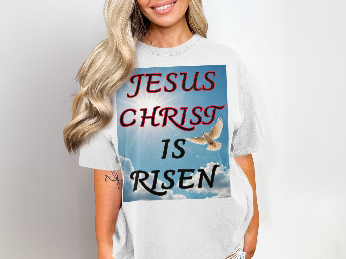 Jesus Christ Is Risen Dove Shirt – Christian Resurrection Faith Tee – Comfort Colors 1717