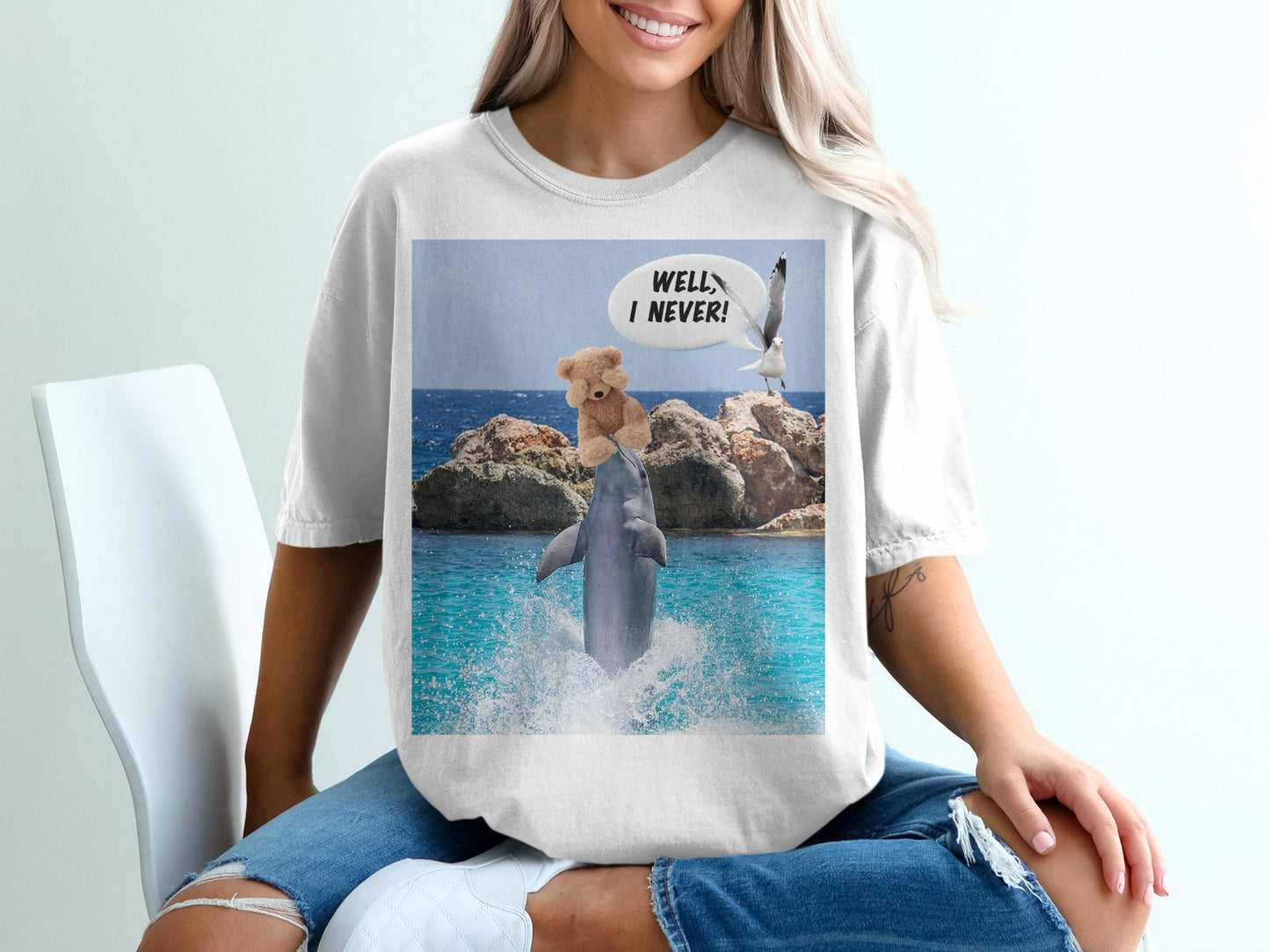 Well I Never Quote - Dolphin Teddy Bear T-Shirt – Funny Animal Tee