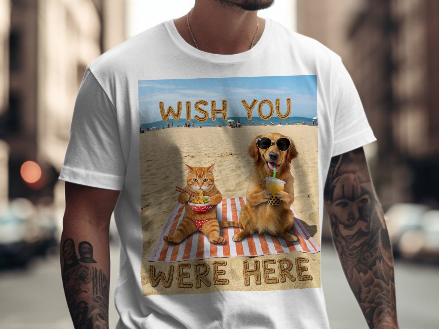 Wish You Were Here - Dog and Cat Beach T-Shirt – Bubble Tea & Ramen