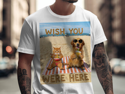 Wish You Were Here - Dog and Cat Beach T-Shirt – Bubble Tea & Ramen