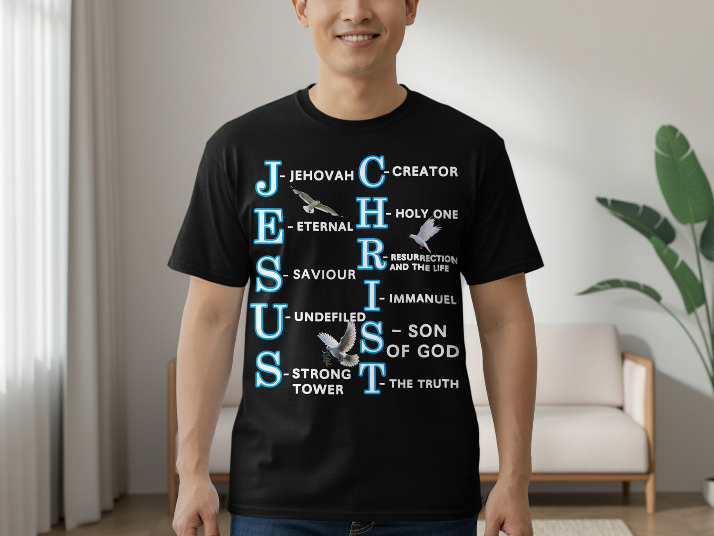 Jesus Christ Acronym T-Shirt – Dove Design with Christian Word Meaning by Letter – Faith-Based Tee