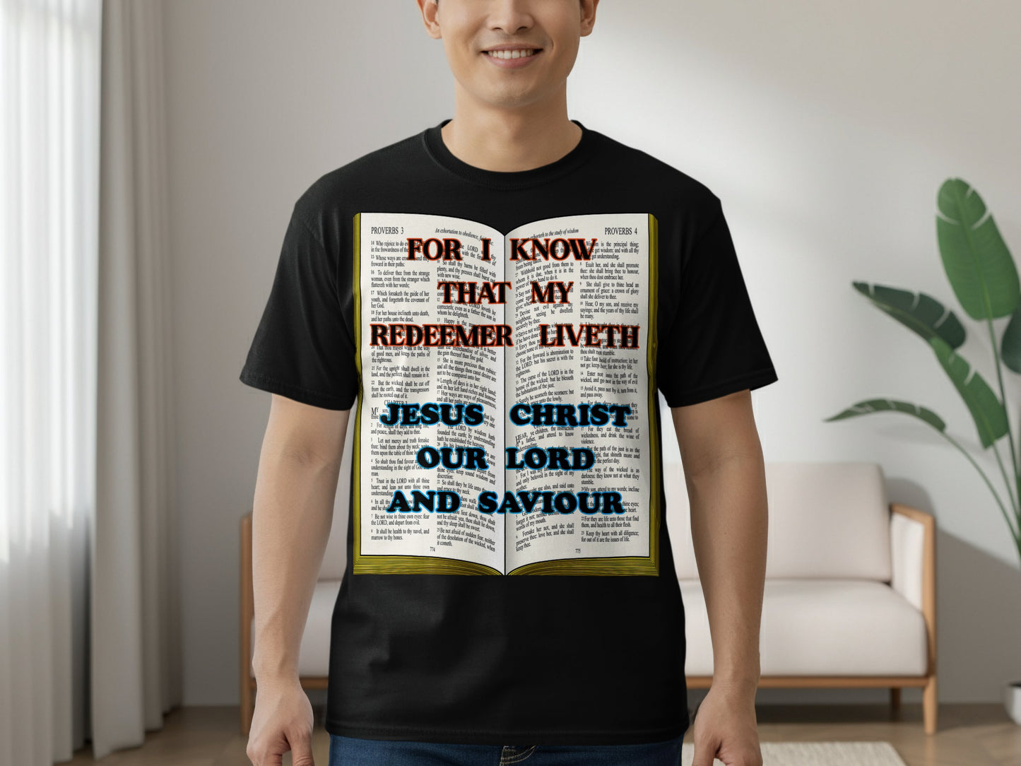 Express your devotion with cozy comfort and a bold declaration. This Comfort Colors 1717 Unisex tee features the scripture-inspired phrase “For I Know My Redeemer Liveth” paired with “Jesus Christ Our Lord and Saviour,” printed over a Bible. The garment-dyed softness and relaxed fit make it ideal for thoughtful reflection and everyday witnessing.