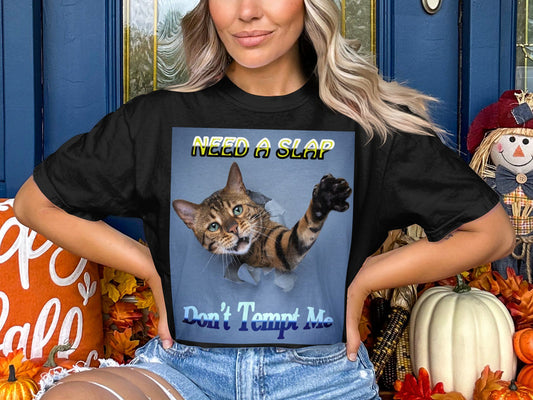 Need A Slap, Don't Tempt Me - Humorous Cat Unisex T-Shirt