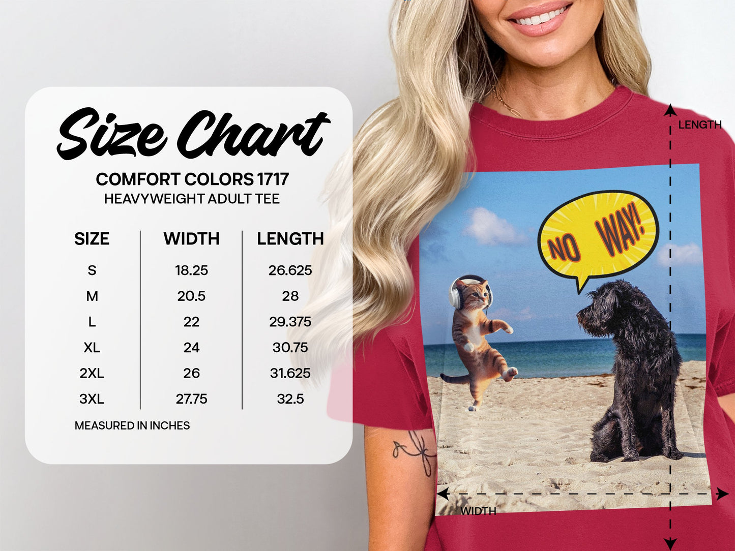 Dog Saying No Way to Dancing Cat T-Shirt – Funny Pet Beach Tee