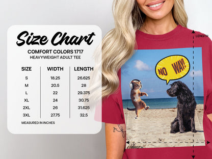 Dog Saying No Way to Dancing Cat T-Shirt – Funny Pet Beach Tee