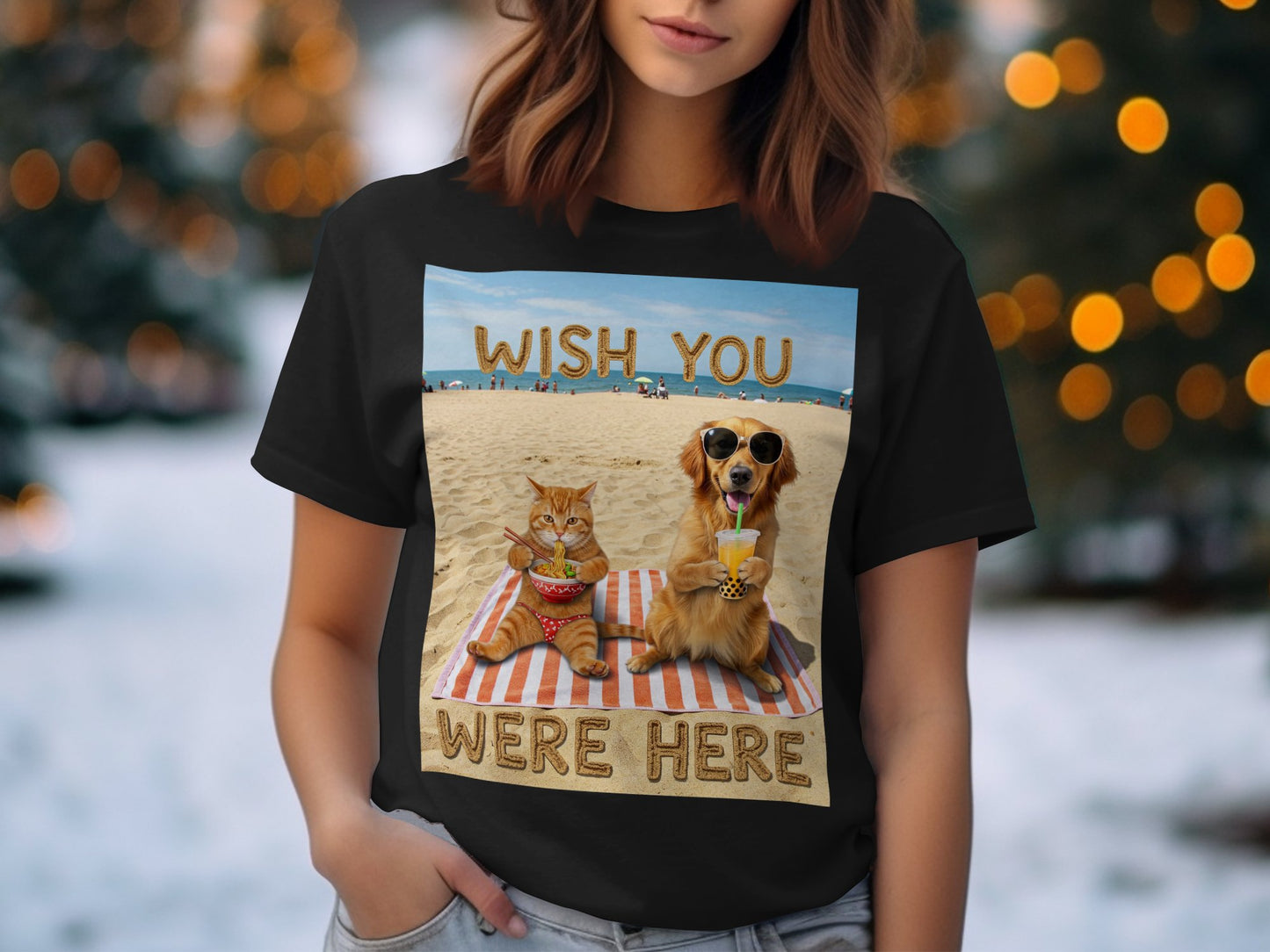 Wish You Were Here - Dog and Cat Beach T-Shirt – Bubble Tea & Ramen