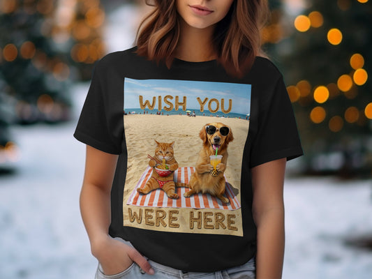 Wish You Were Here - Dog and Cat Beach T-Shirt – Bubble Tea & Ramen