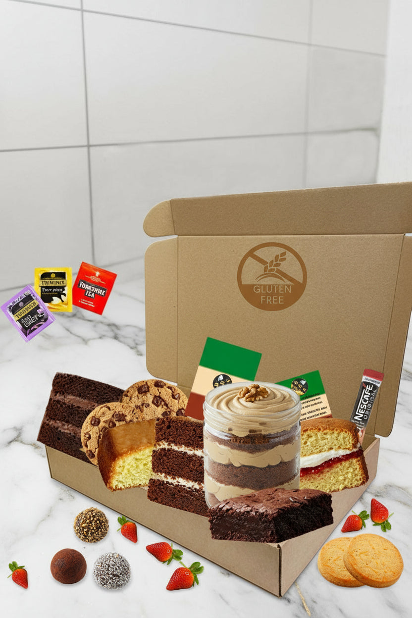 “Gluten Free Ultimate Treat Box with cake jar, brownies, truffles, and cookies arranged neatly”

“Gluten free layered cake jar with buttercream inside handmade Ultimate Treat Box”

“Assorted gluten free brownies and truffles from Ultimate Treat Box gift set”

“Gluten free cookies and shortbread biscuits in Ultimate Treat Box gift box”

“Gluten Free Ultimate Treat Box, a safe handmade gift for birthdays, celebrations, or afternoon tea”