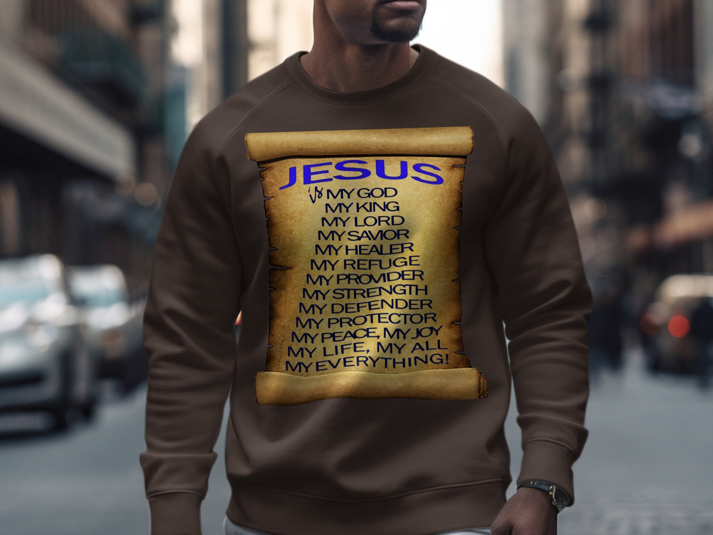 Jesus Is My God King Provider Sweatshirt – Christian Scroll Design