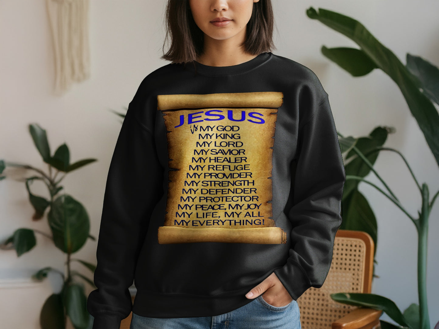Jesus Is My God King Provider Sweatshirt – Christian Scroll Design