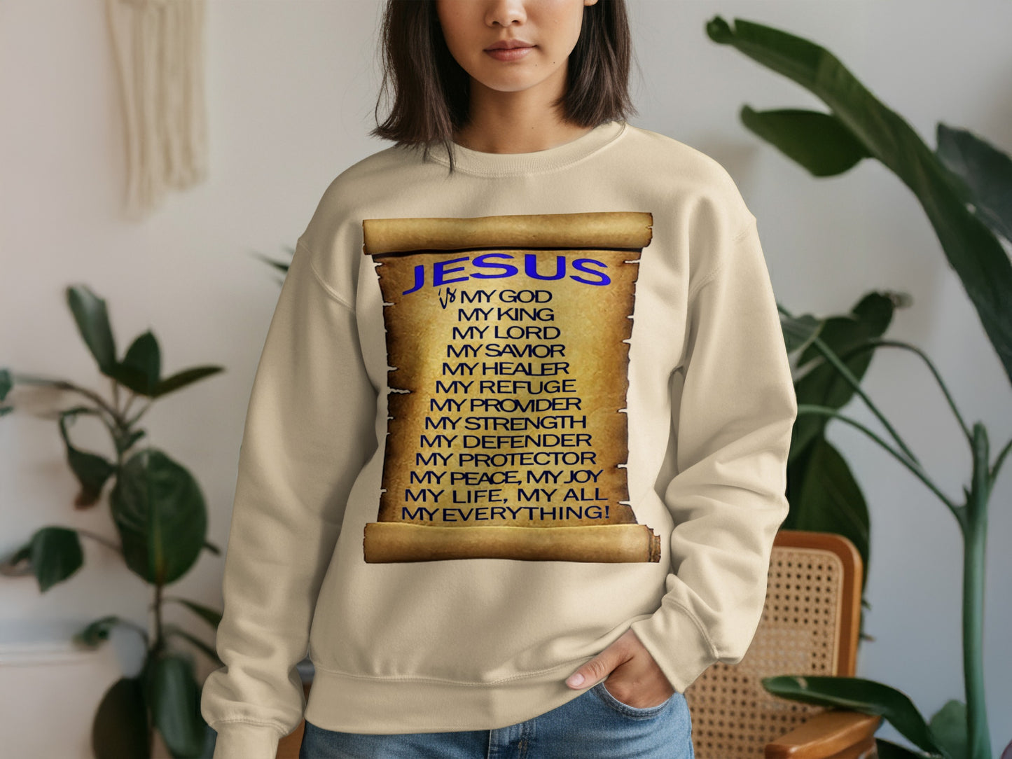 Jesus Is My God King Provider Sweatshirt – Christian Scroll Design