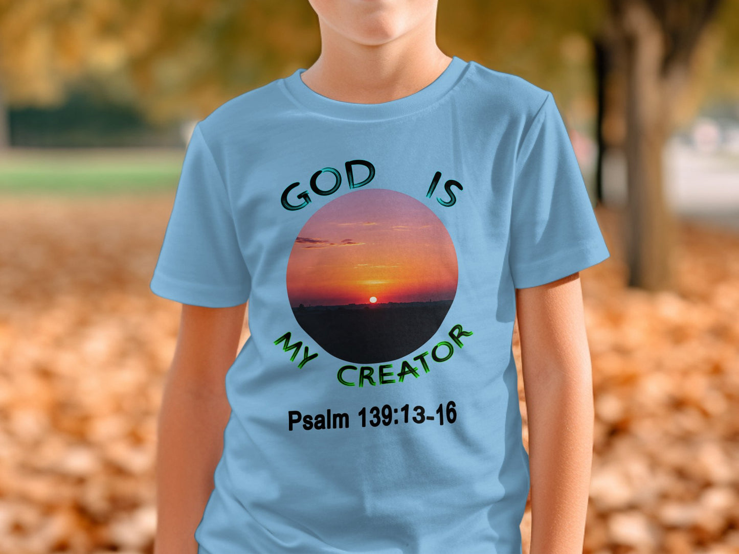 Affirm your child’s worth in Christ with our “God Is My Creator” unisex t-shirt, inspired by Psalm 139:13–16. Featuring a warm sunset and a bold scripture message, this durable Gildan 5000B tee is perfect for active kids who live out their faith with joy.