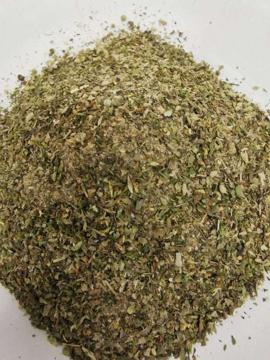 Fish seasoning. This Fish seasoning is hand blended ,gluten free, salt free, msg free, additives free. if you have an allergy or on a special diet we will omit any ingredients you cannot have. This blend contains, oregano, basil, parsley, marjoram, sage, dill, garlic granules, onion powder,  lemon granules, thyme, black pepper and paprika. package in recyclable resealable plastic pouch. There are no allergen in this blend. Suitable for vegans and vegetarian