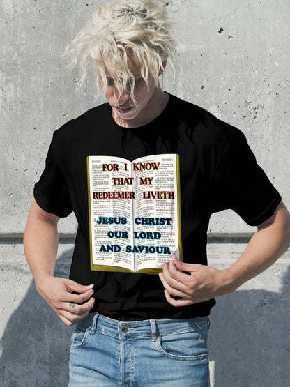 Celebrate your belief with a timeless verse and a powerful message. This “For I Know My Redeemer Liveth – Jesus Christ Our Lord and Saviour” design is beautifully laid onto a Bible graphic. Printed on the super-soft and flattering Bella+Canvas 3001 Unisex&nbsp; T-shirt, it's perfect for sharing faith wherever you go.