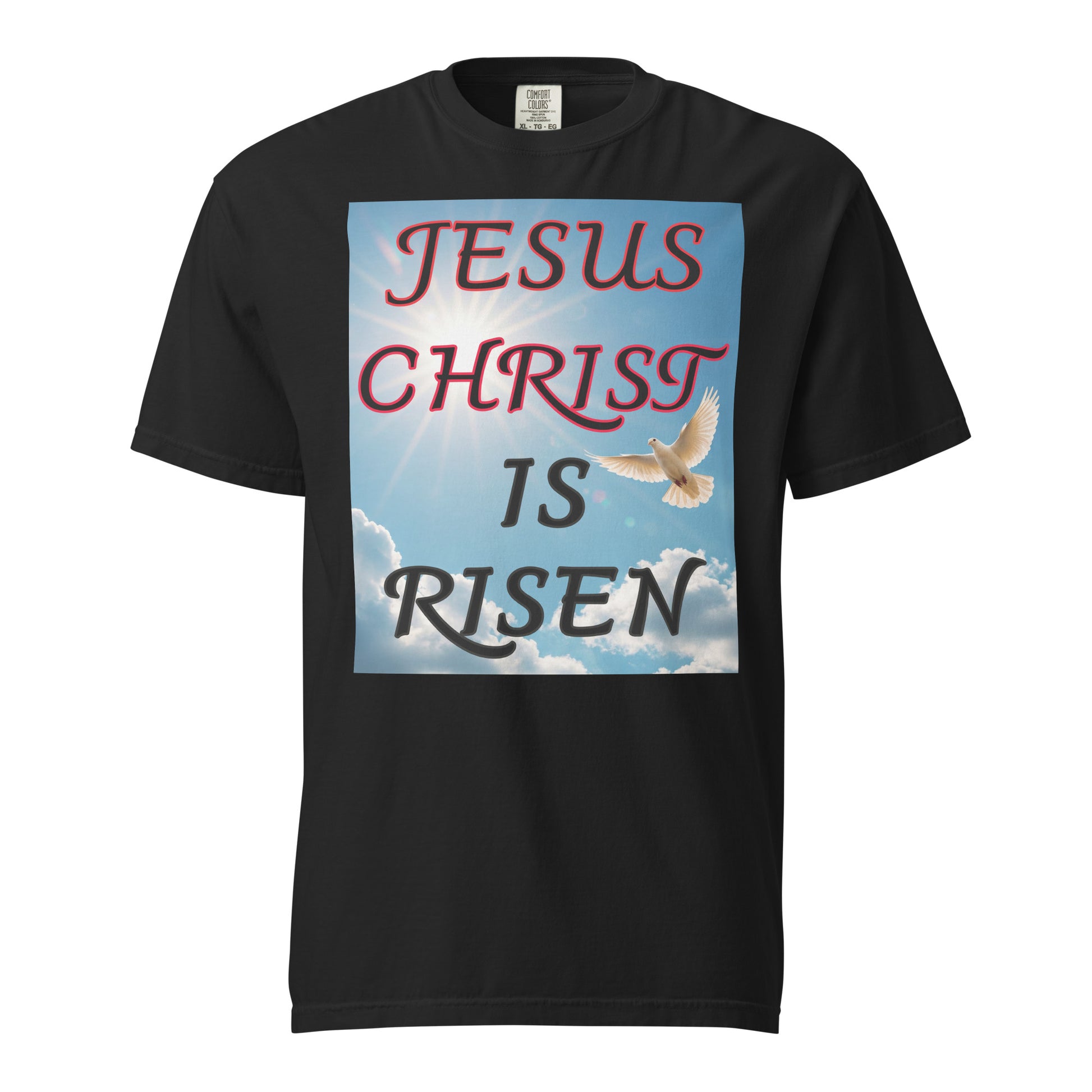 Make a faith-filled statement in total comfort with this vintage-washed “Jesus Christ is Risen” Unisex Comfort Colors 1717 t-shirt. Featuring a symbolic dove, this relaxed tee reflects the joy and peace of resurrection. Perfect for Easter season and all year-round devotion.