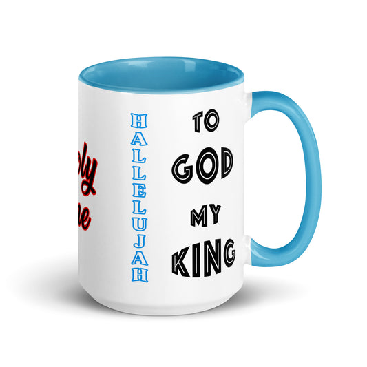 Glorify the King with every cup! This powerful ceramic inside colour coffee mug features "Hallelujah to God My King" boldly displayed on both sides and "Holy One" in the center — creating a faith-filled reminder of God's majesty.