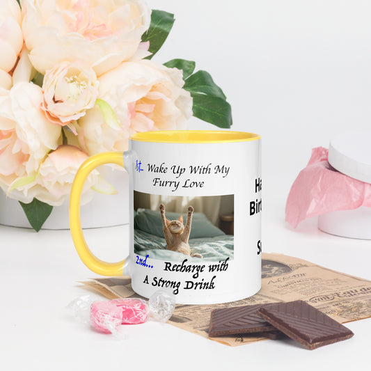 Mornings just got purr-fectly better! 😸
This adorable mug features a cat waking up in bed, stretching two feet in the air, with the fun and oh-so-relatable message:

“1st: Wake up with my furry love
2nd: Recharge with a strong drink”